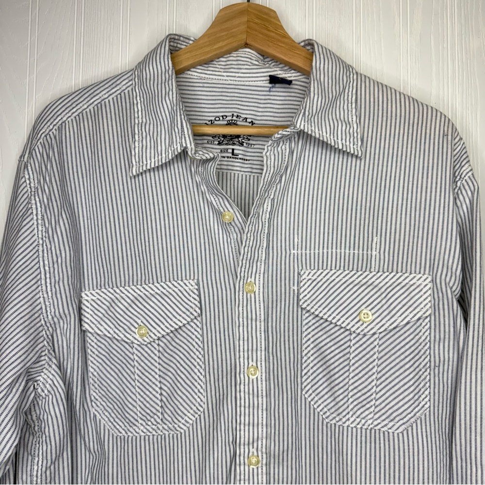 IZOD Jeans striped button up long sleeve shirt size L - Picture 2 of 10